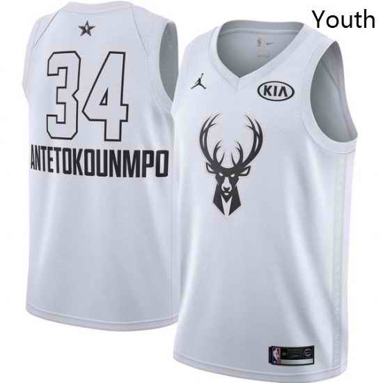 Youth Nike Jordan Milwaukee Bucks 34 Giannis Antetokounmpo Swingman White 2018 All Star Game NBA Jersey